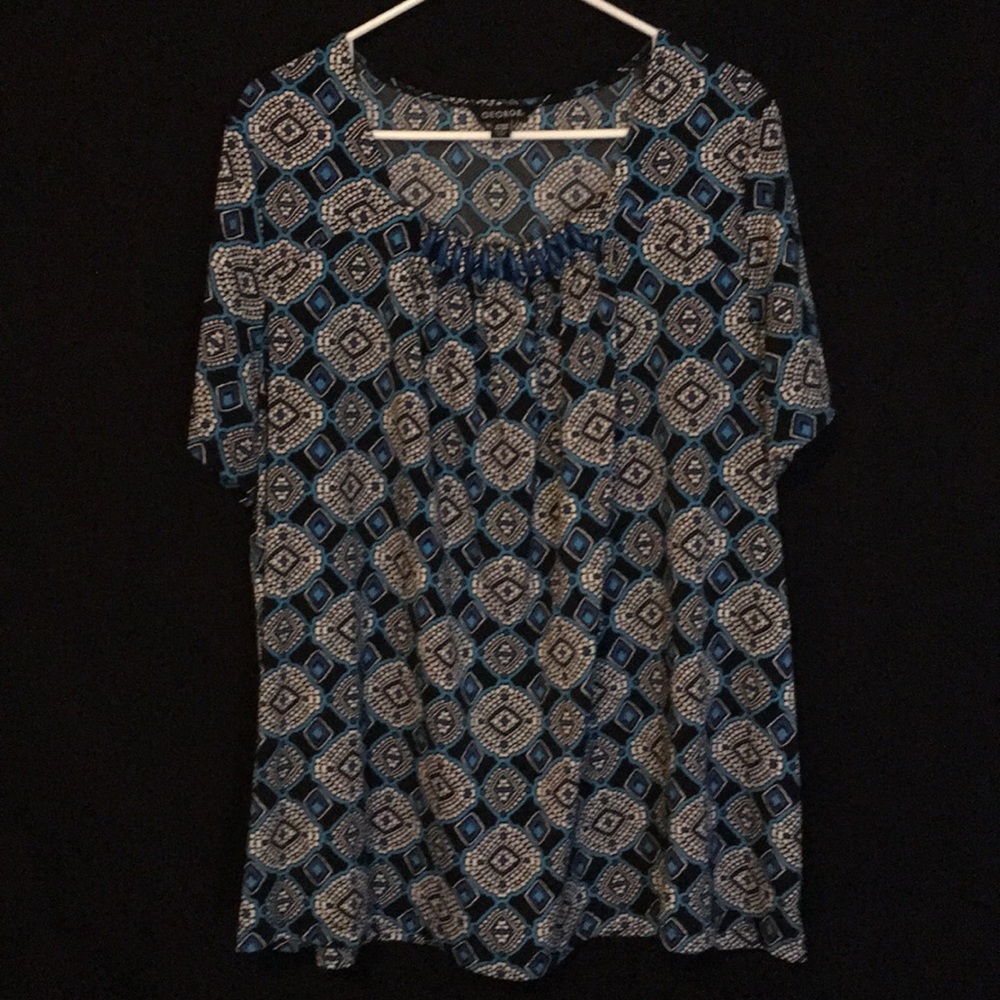 George Beaded Collar Blue & Black Blouse
